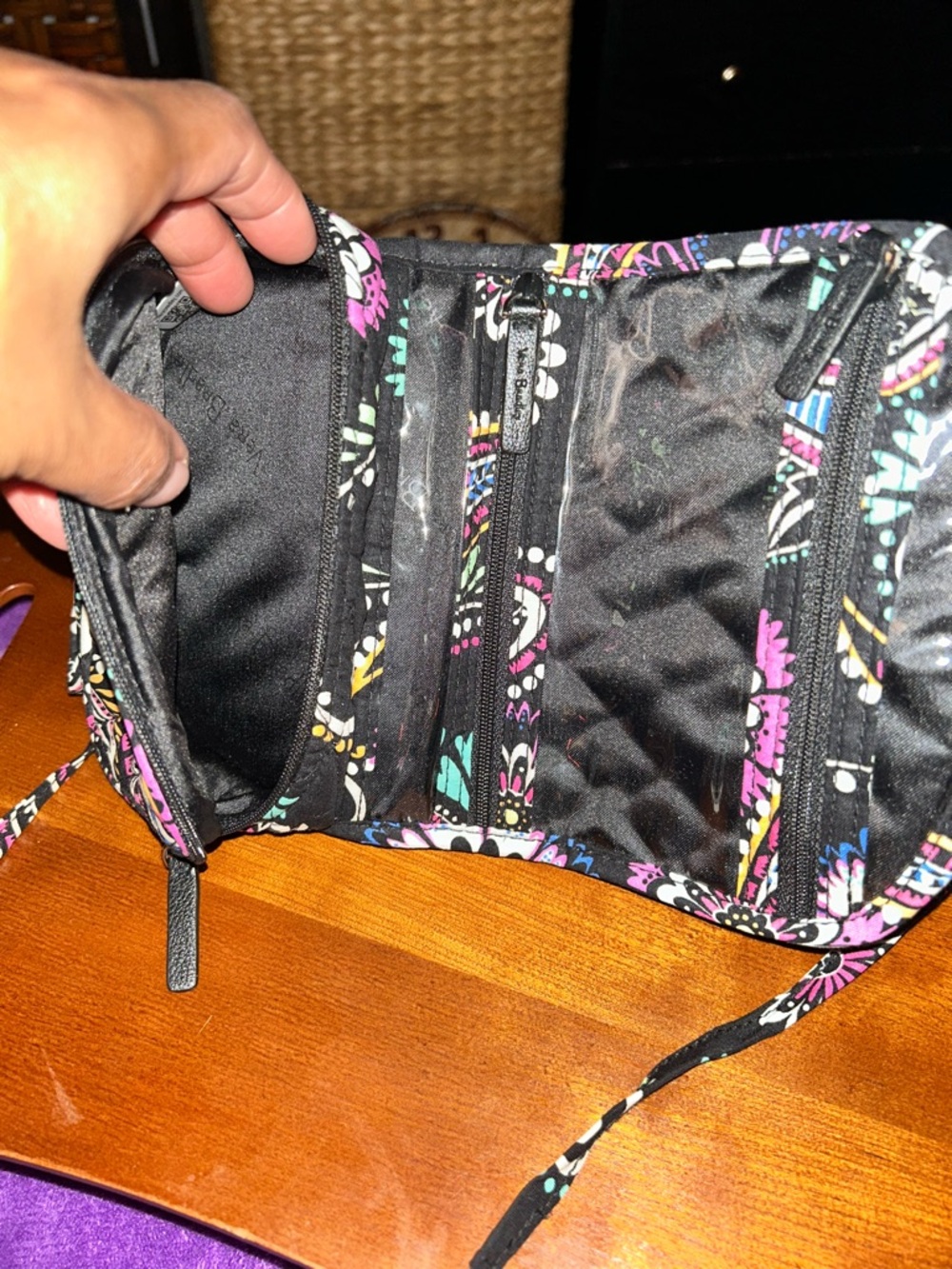 Quilted Floral Paisley Wristlet Clutch - Black with Pink & Turquoise - Picture 7 of 7